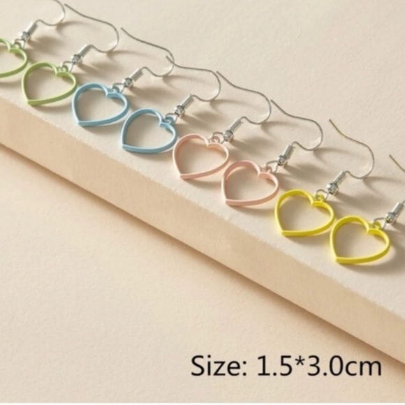 Heart Drop Earrings pierced  Pastel colors:lt green, lt blue, yellow, *lt pink - Picture 2 of 8